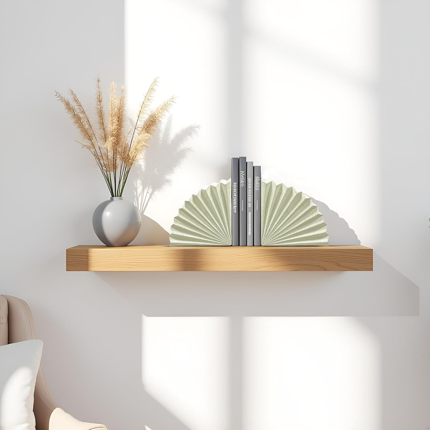 Fan Shape Book Ends Decorative Bookends for Shelves, Modern Fan Bookends for Bookshelf Decor, Minimalist Decorative Book Stoppers for Home Office