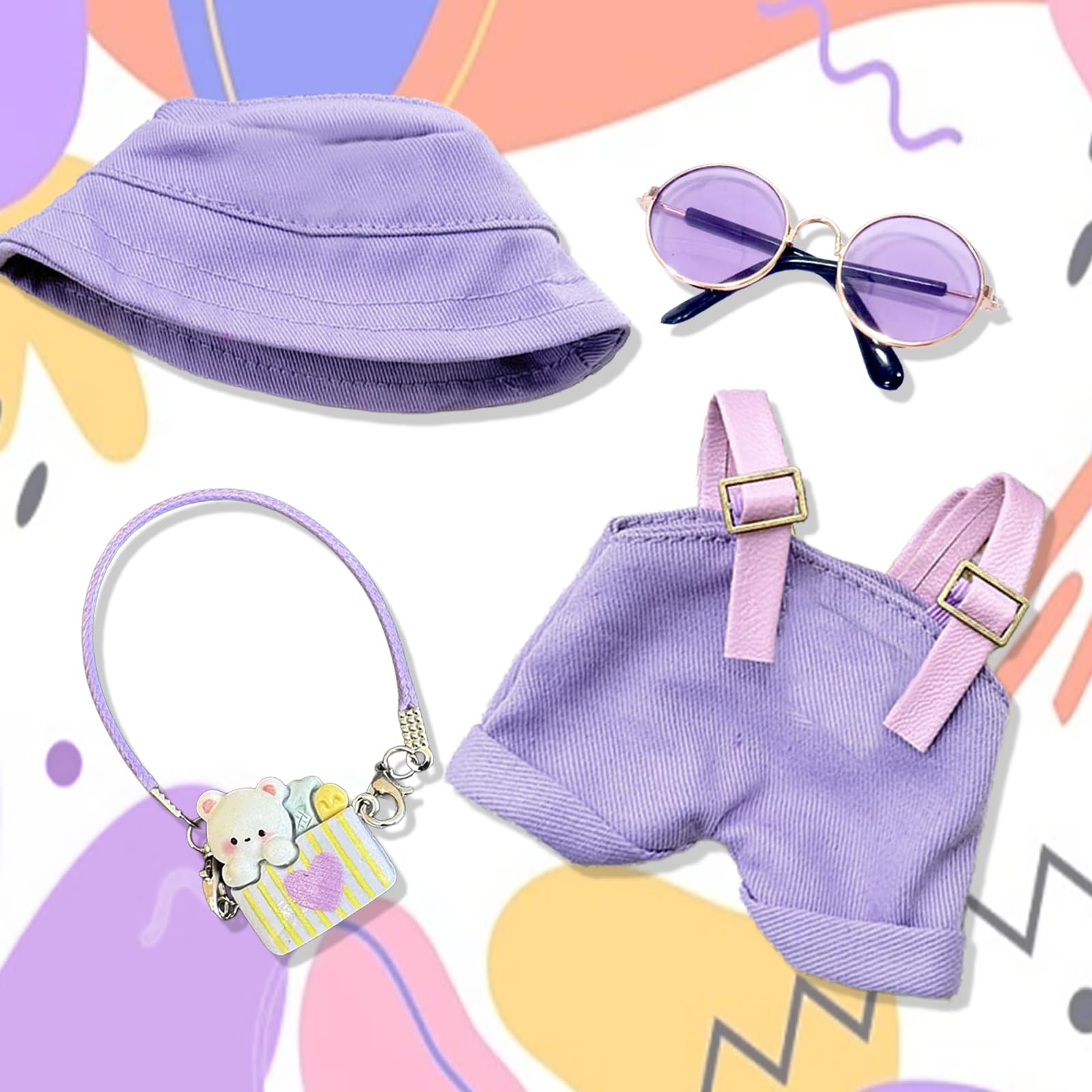 Set Vestiti Per Bambole 17 Cm - Tuta Con Spalline, Cappello, Occhiali E Borsa Floreale, Rosa, Abbigliamento Per Peluche
