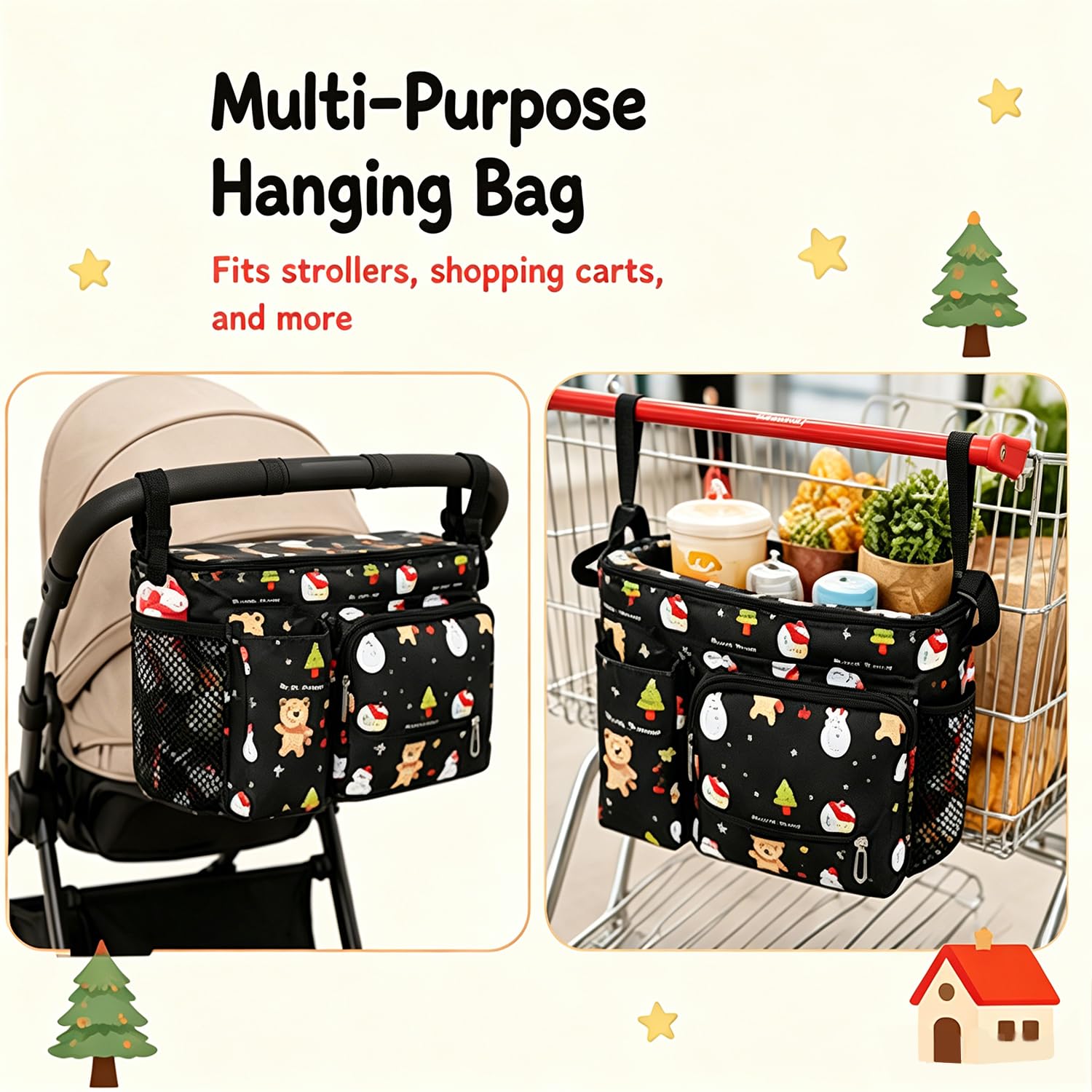 Kinderwagen-Organizer-Tasche, universeller Kinderwagen-Caddy mit Getränkehaltern, große Kapazität, Aufbewahrungstasche für Windeln, Spielzeug, Snacks, passend für die meisten Kinderwagen