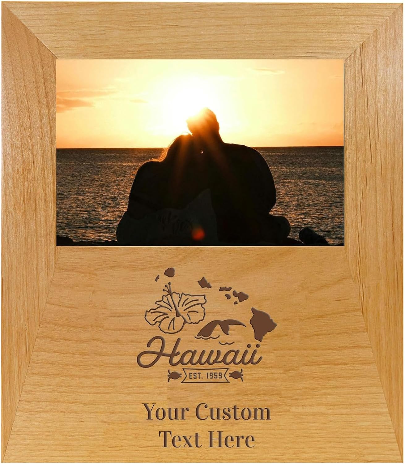 CustomGiftsNow Hawaii State, Handcrafted Custom Family Road Trip Vacation Laser Engraved Offset Alder Wooden Picture Portrait Group 4x6 Photo Wood Frame Gift, Customized/Personalized with White Box