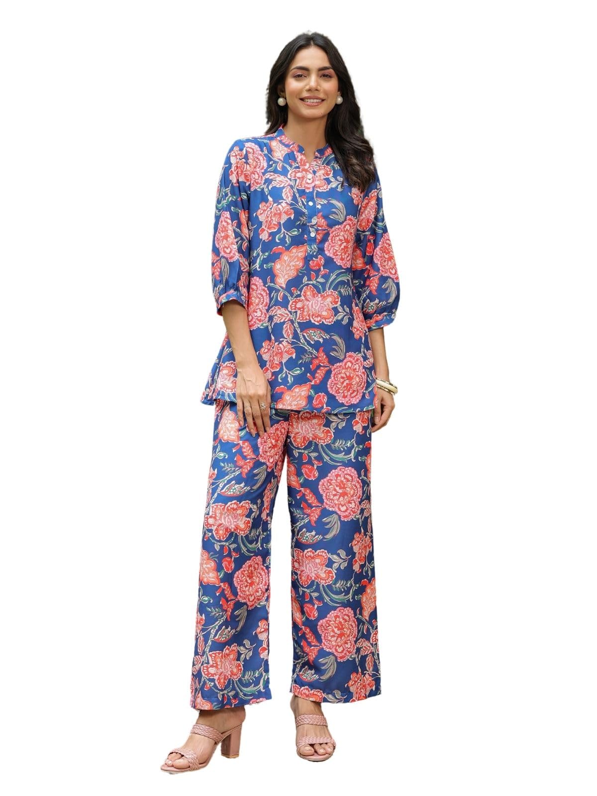 GRECIILOOKS Anarkali Kurta-Set for Women – Viscose Rayon Printed Kurta & Straight Pant | 3/4 Sleeve Trendy Summer Travel Outfit Dress | Festive Indian Traditional Outfit for Functions & Puja | Picnic | Vacation Wear