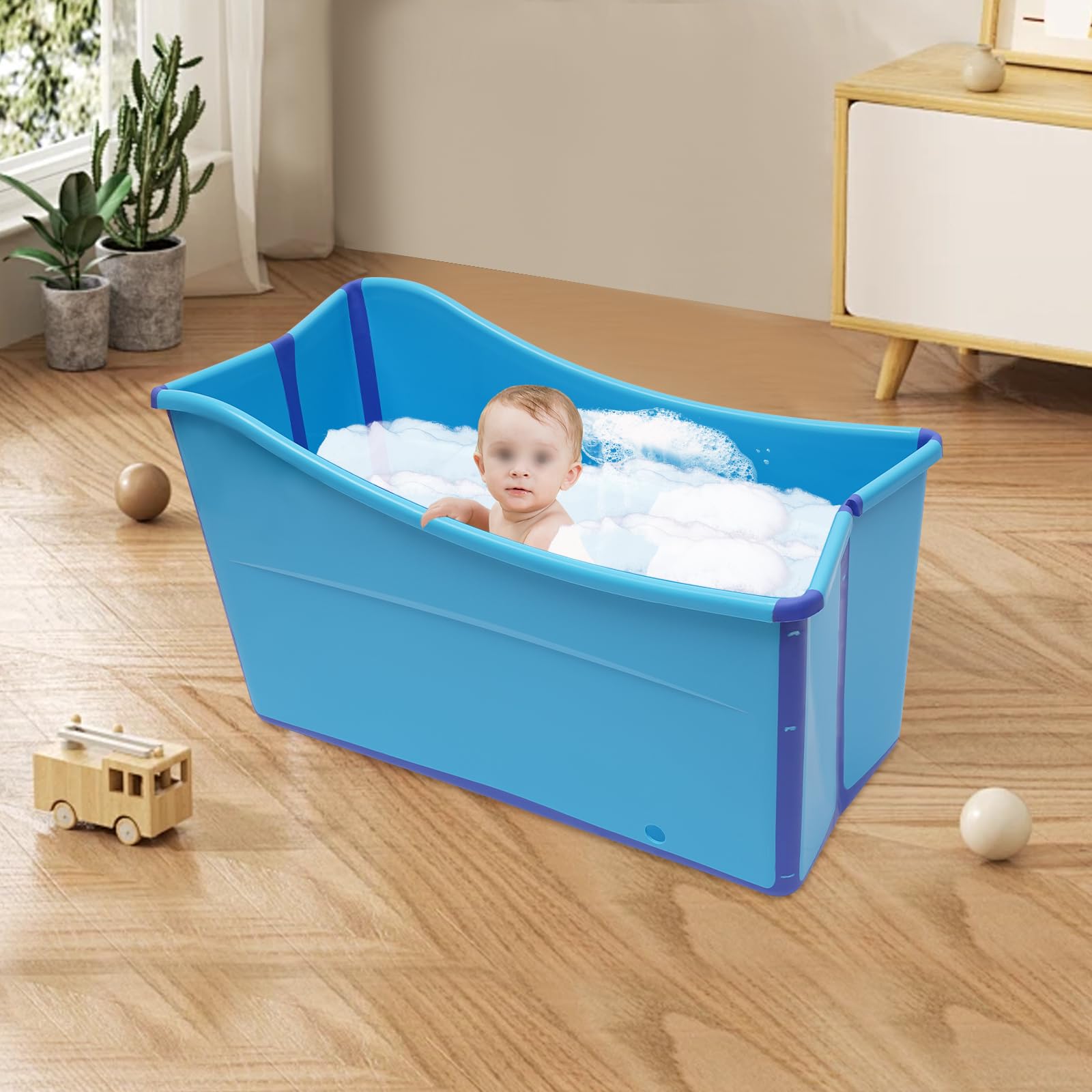 Bañera plegable para adultos Sauna Baño Plegable Bañera de Agua Bañera Plegable Piscina Bebé Bañera Masaje Móvil Azul 98 x 50 x 56 cm