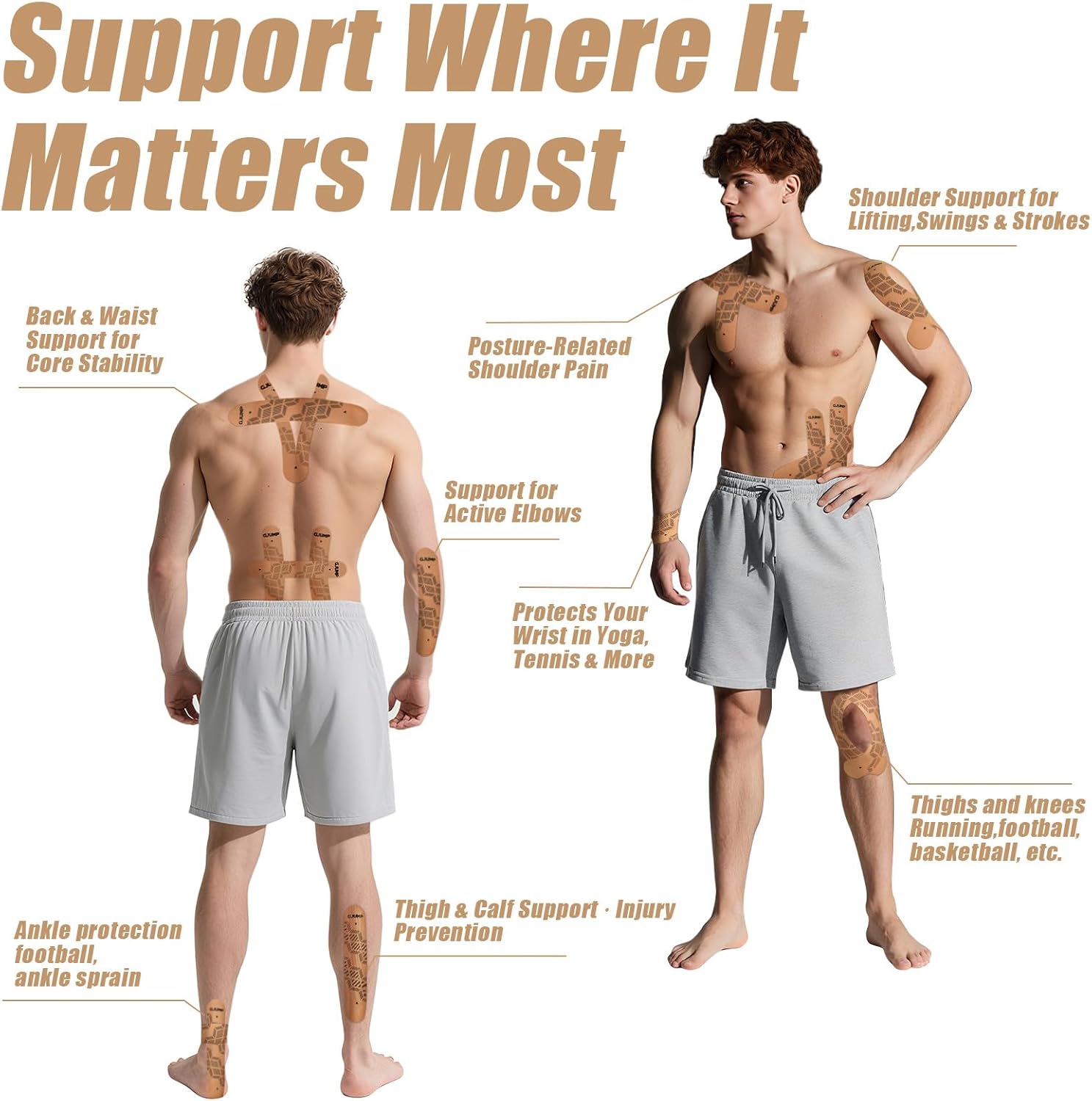 Kinesiology Tape, 40 Count Precut Strips 2 Rolls, Original Cotton Elastic Athletic Tape for Muscle Strain Relief & Joint Support, Waterproof & Breathable Sports Tape for Support and Recovery - Image 4