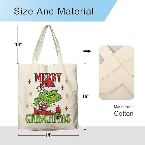 Miniatura 6 de Dlzdn Bolsa de lona de Navidad para mujer, bolsa estética de Feliz Navidad, bolsa de compras, bolsa de playa, regalos para mujeres, bolsa de