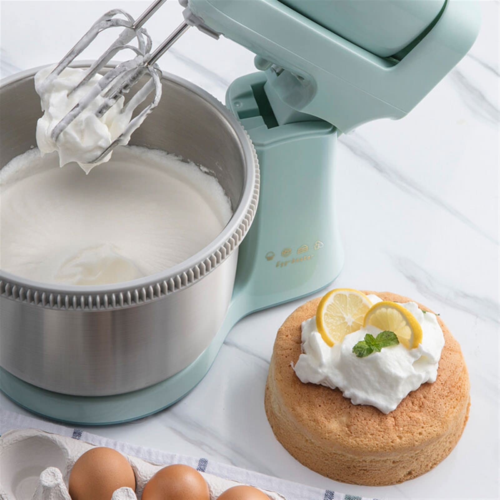 Saturey Batidora de Huevos Mezclador de Soporte, computadora de Escritorio Huevo eléctrico Huevo de 9 velocidades Mezclador de Cocina de Acero Inoxidable Batidores de Cocina