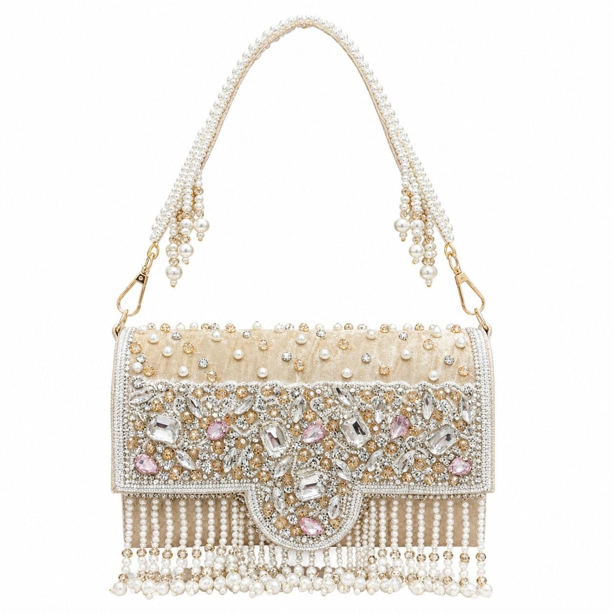 Women's Gold Handicraft Beautiful Bridal Clutch Bag Purse for Wedding, Party, Gift Family, & Friends-image-28