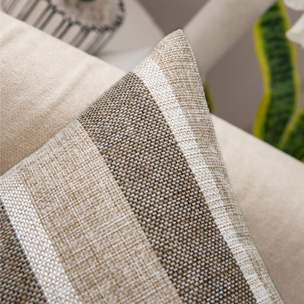 MIULEE Decorative Striped Throw Pillows Covers Classic Retro Linen Modern Farmhouse Pillow Cases for Couch Living Room Sofa Set of 2, 20x20 Inch Khaki