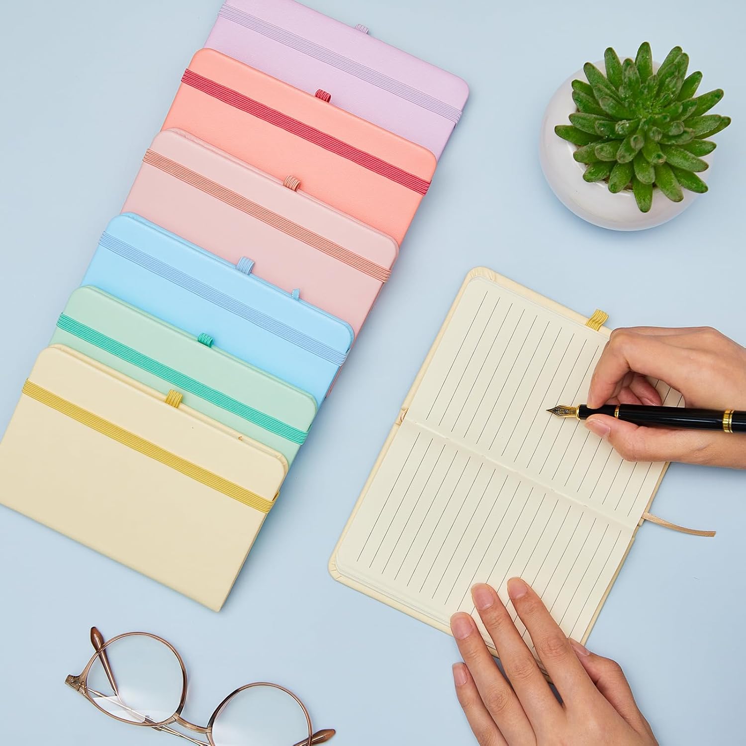 Laumoi 12 Pieces Small Notebooks A6 Pocket Journals 3.5 x 5.5 Inch Small Leather Notebook Mini Ruled Lined Journal with Elastic Band Pen Holder Page Marker Ribbons (Macaron Colors) - Image 5