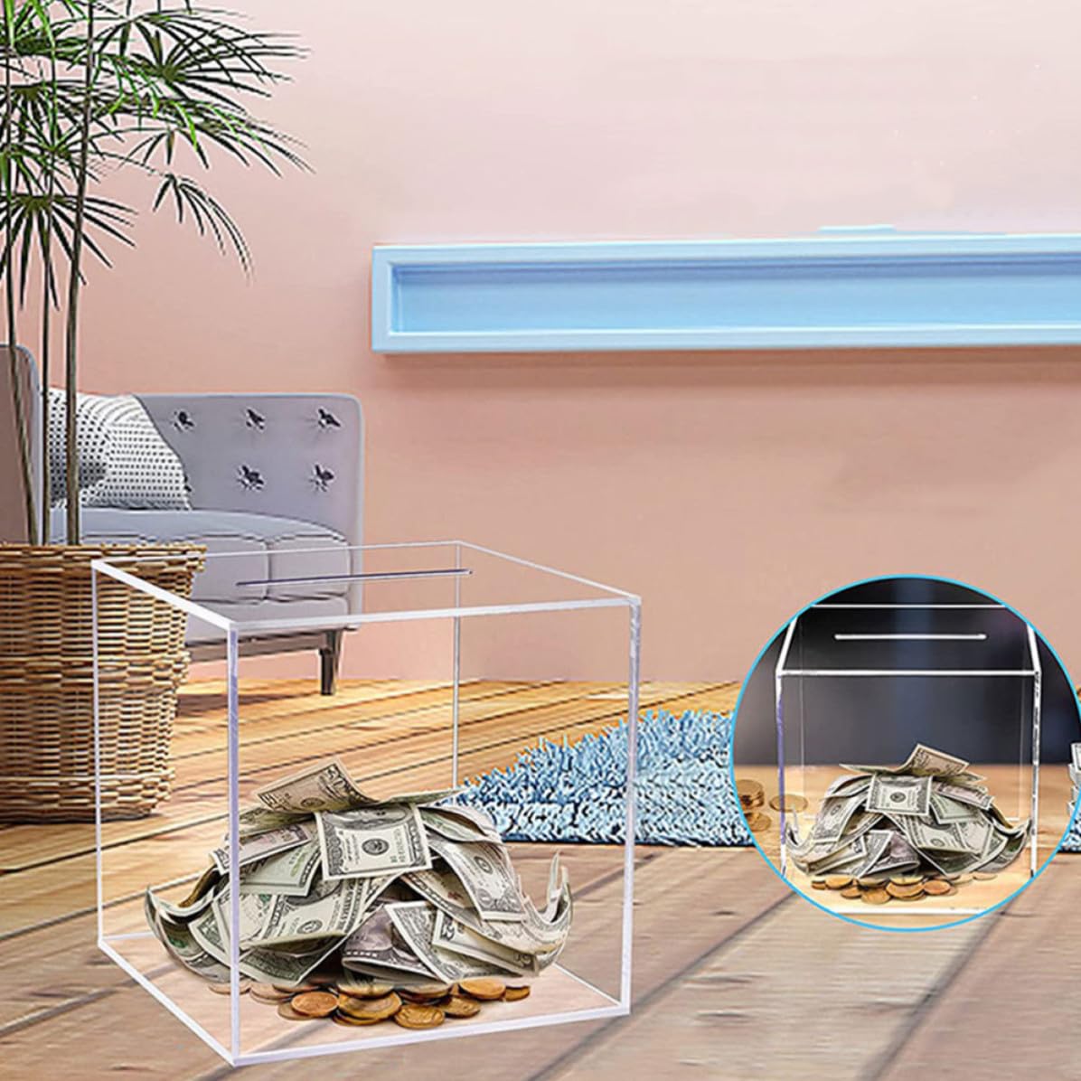 Levemolo Tirelire de Table en Acrylique Transparente 2 Pièces, Boîte à Économies Cubique Simple et Éducative pour Garçon et Filles, pour Bureau ou Table