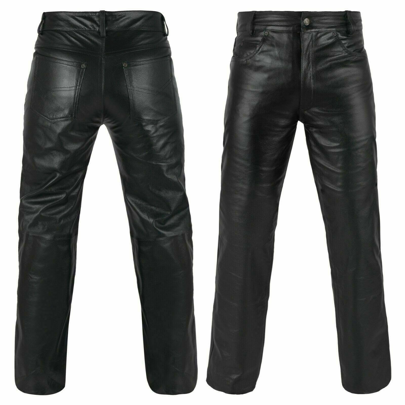 Pantaloni da motociclista in vera pelle per motociclisti, sportivi, da uomo