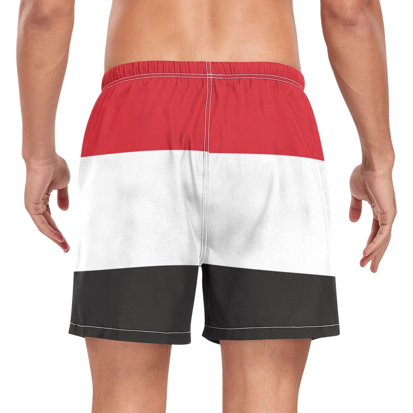 Yuiboo Republic of Yemen Flag Black RedSwimming Shorts for Men Mens 2 in 1 Running Shorts with Compression Liner and Pockets Swimwear Quick Dry