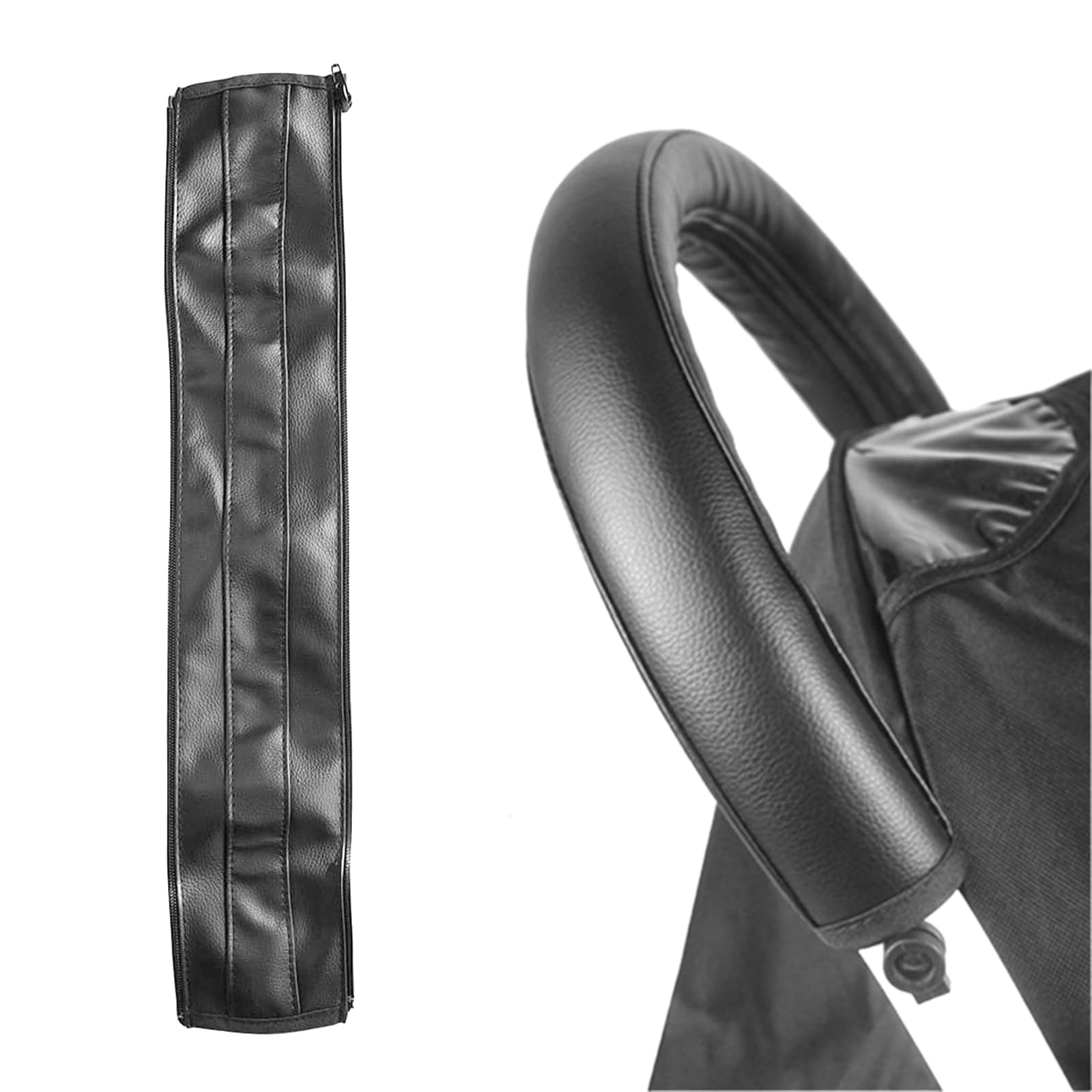 PU Leather Stroller Handle Covers for Babyzen, Black Pram Armrest Protector 55x12cm