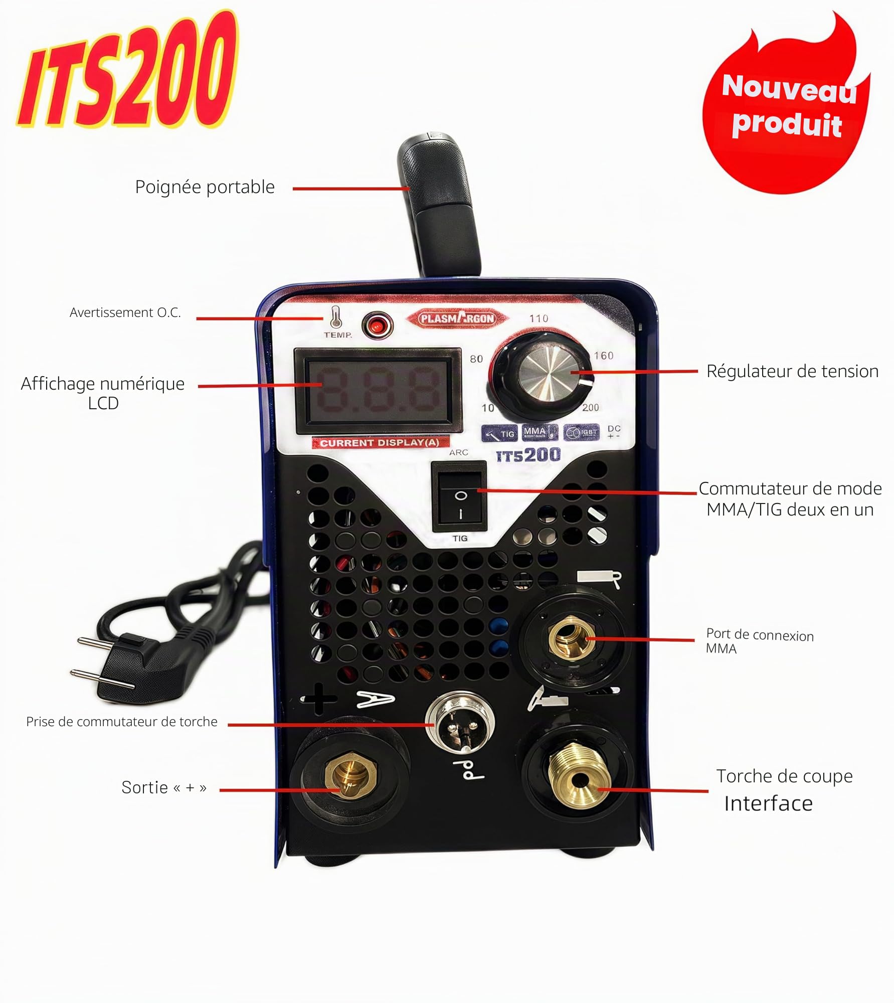 ITS-200 WIG Poste à souder 200 A et MMA 2 en 1 combiné WIG Poste à souder DC TIG Machine à souder pour soudage de l'acier, acier inoxydable