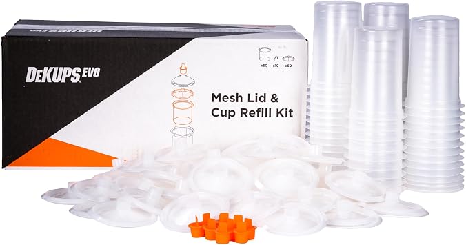 DeVilbiss 9OZ/265ML Disposable Cup and Lid Refill Kits Kit 50-200 Mesh