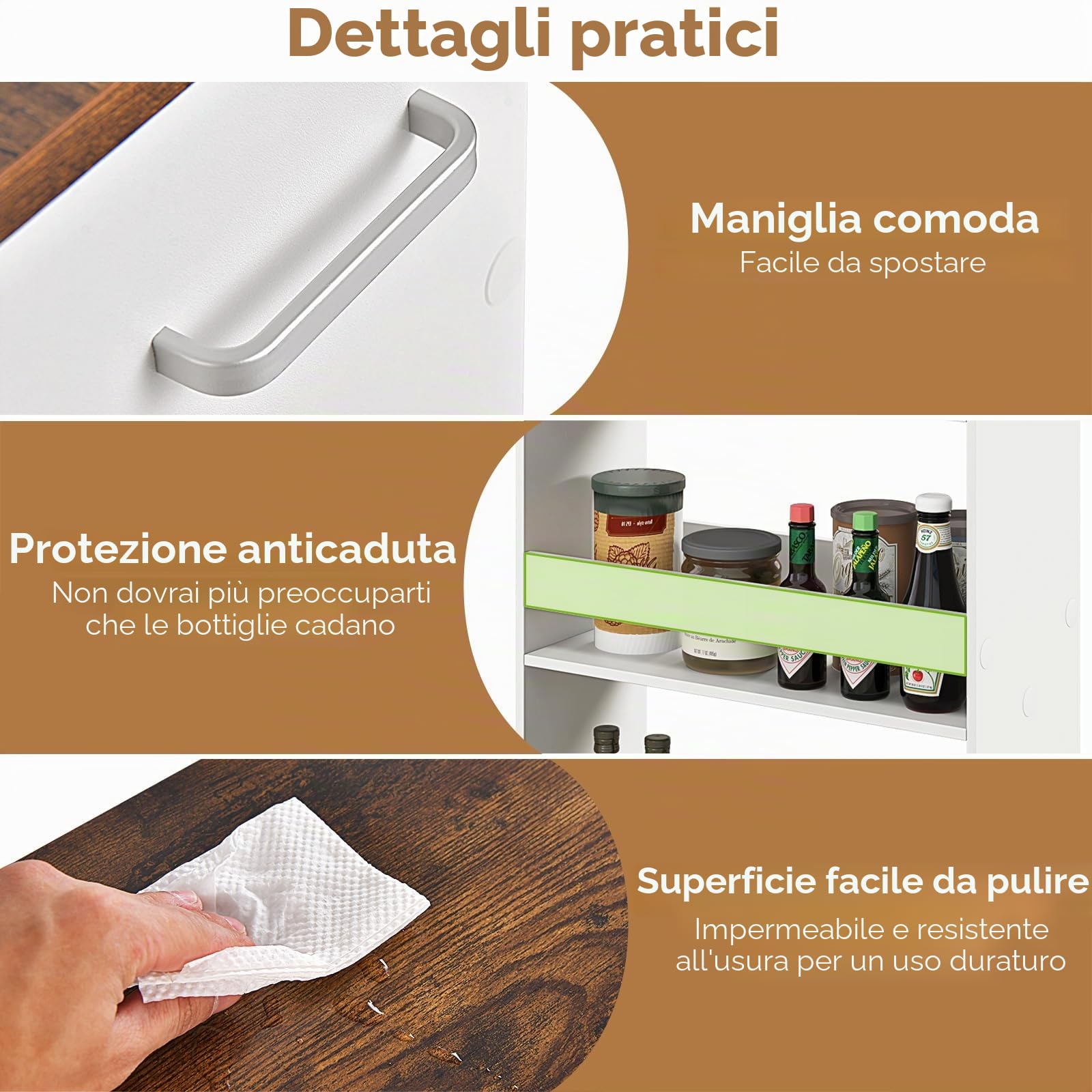 RELAX4LIFE Carrello di Stoccaggio Sottile a 4 Livelli con Maniglia e Ruote Girevoli a 360°, Unita Mobile di Ripiani Scorrevoli per Cucina, Bagno, Lavanderia, Spazi Stretti (BIANCO, 48x20x81 cm)