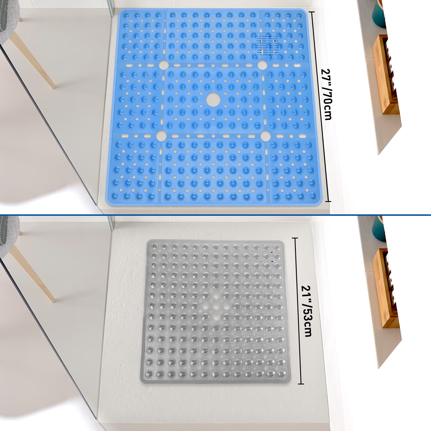 Tappetino Antiscivolo Per Doccia - 70x70 Cm, PVC Senza BPA, Con Ventose, Grigio Trasparente - Foto 5