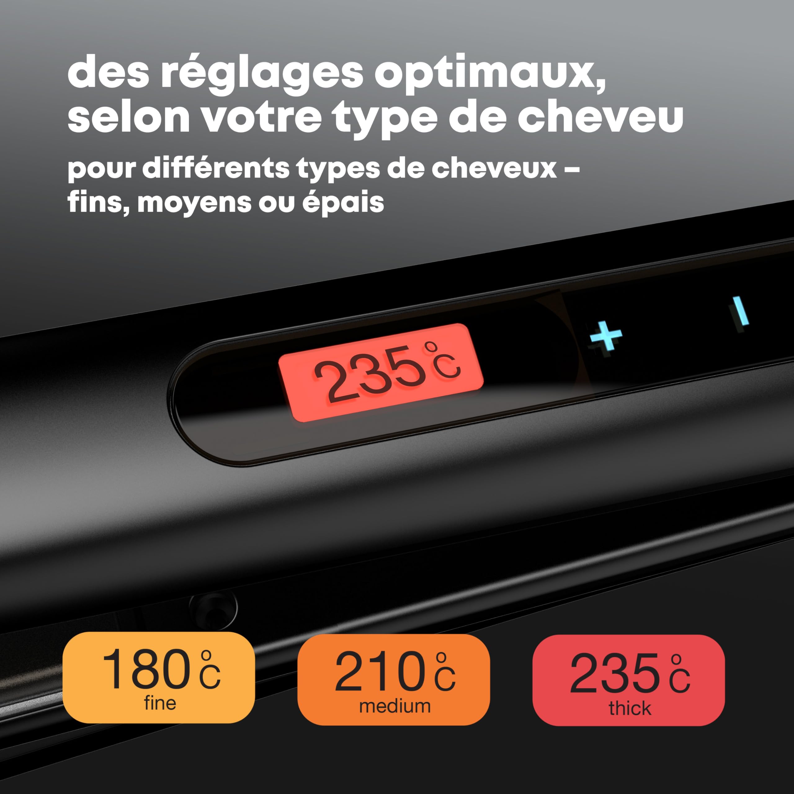 REVAMP Touch Lisseur Céramique Digital - Lissage et Boucles Professionnels, Plaques Céramique Ionique, Contrôle Température Tactile 80-235 °C, Câble 3 m Rotatif - Noir