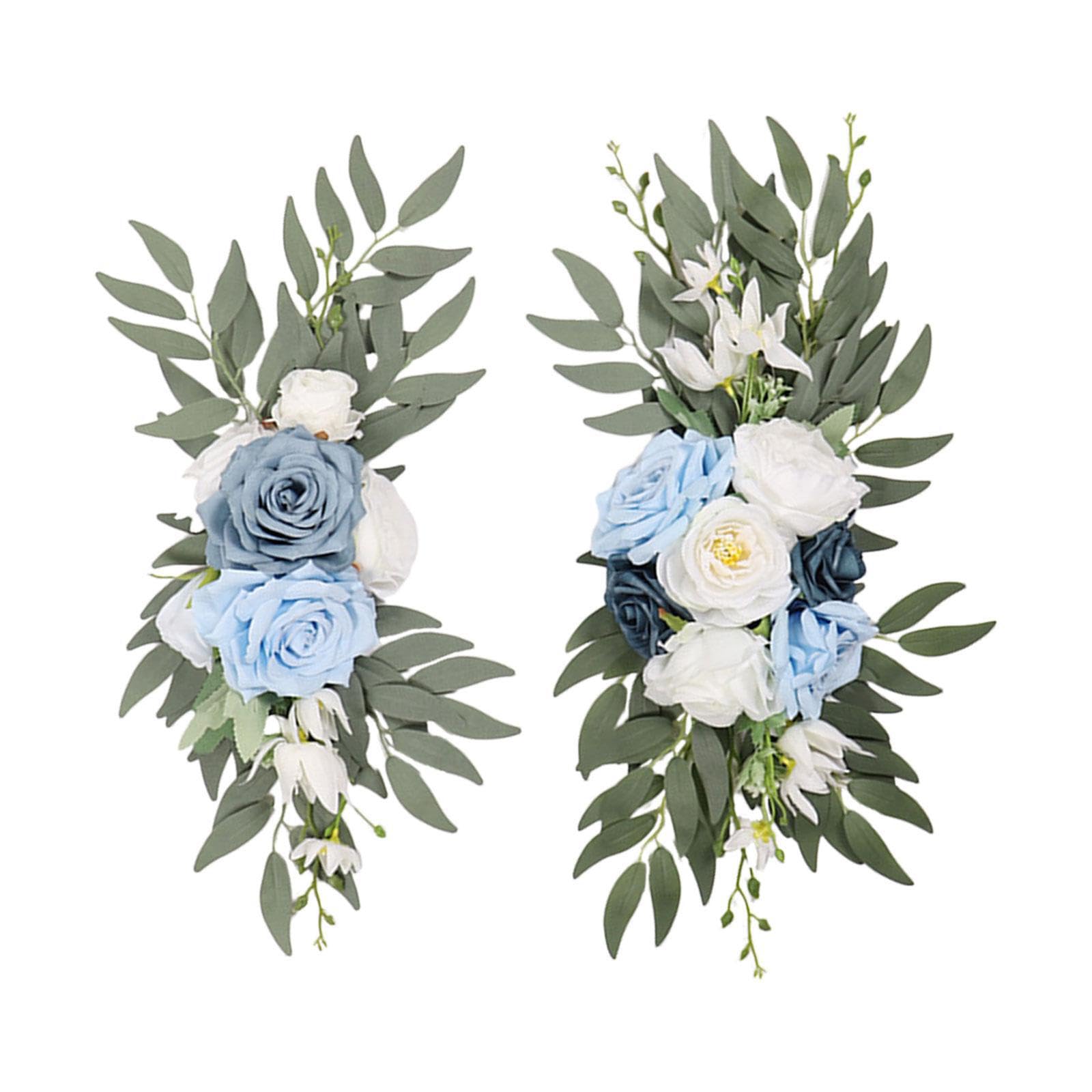 TWISAXC Front Door Hanging Wreath Wedding Artificial Rose With Green Leaves Swag Decoration For Parties Various Gatherings Silk Flowers Hanging Garlands For Wedding Arch, Blue