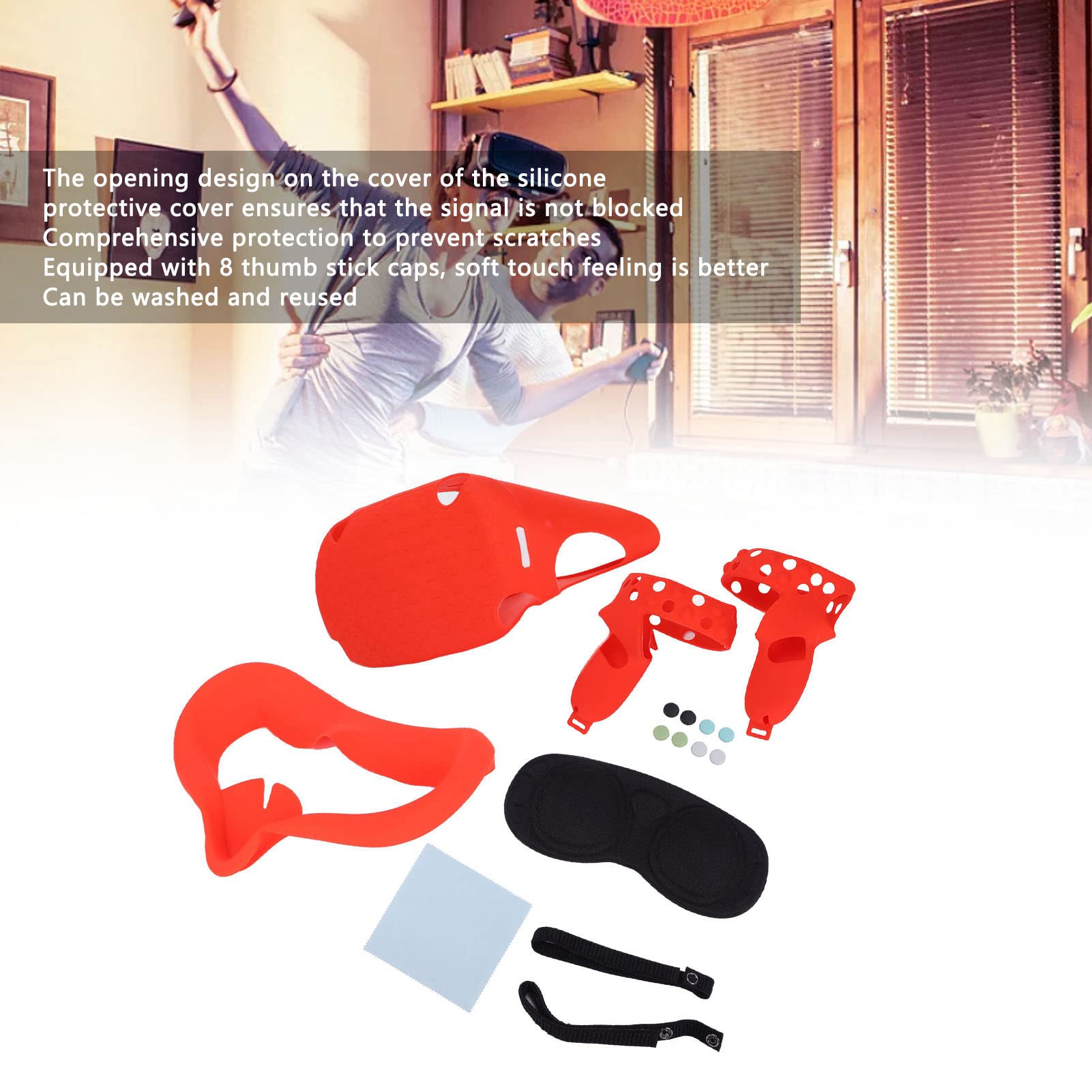 VR Glasses Silicone Accessory Kit Odporne na pot, brud, kurz i zmywalne akcesoria do maski okularów VR .(czerwony)