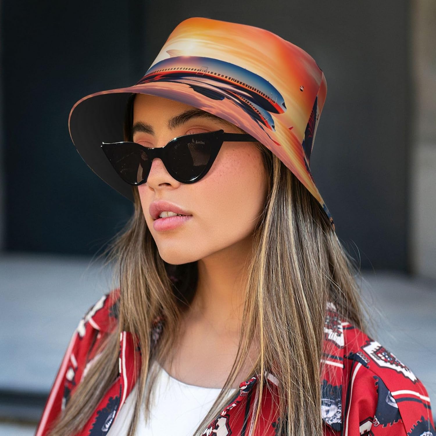 Airplane Sunsets Sky Print Sun Hat Outdoor Fisherman Cap Summer Bucket Hat Beach for Men Women