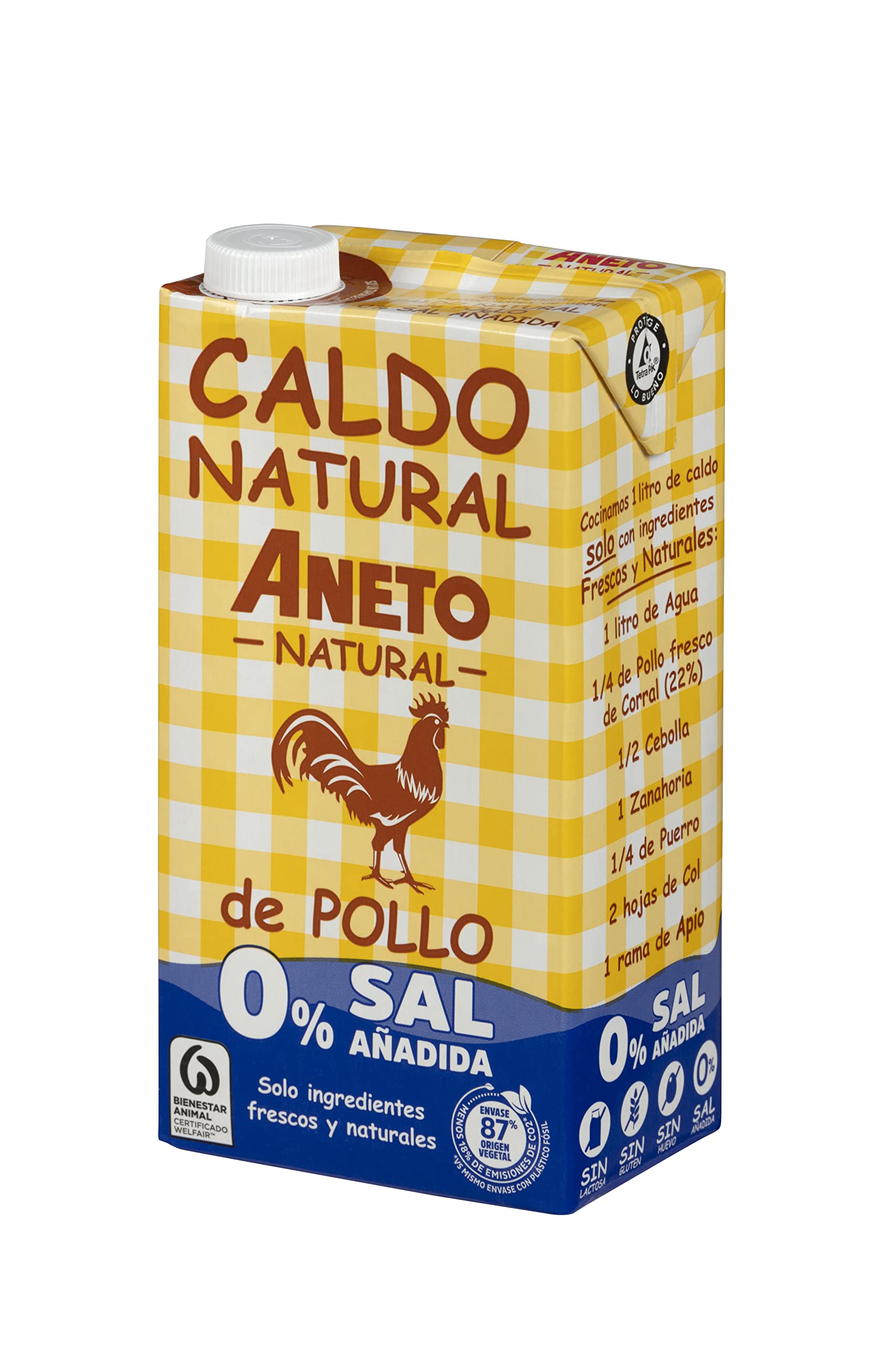 Aneto Natural Caldo de Pollo 0% Sal, 1L
