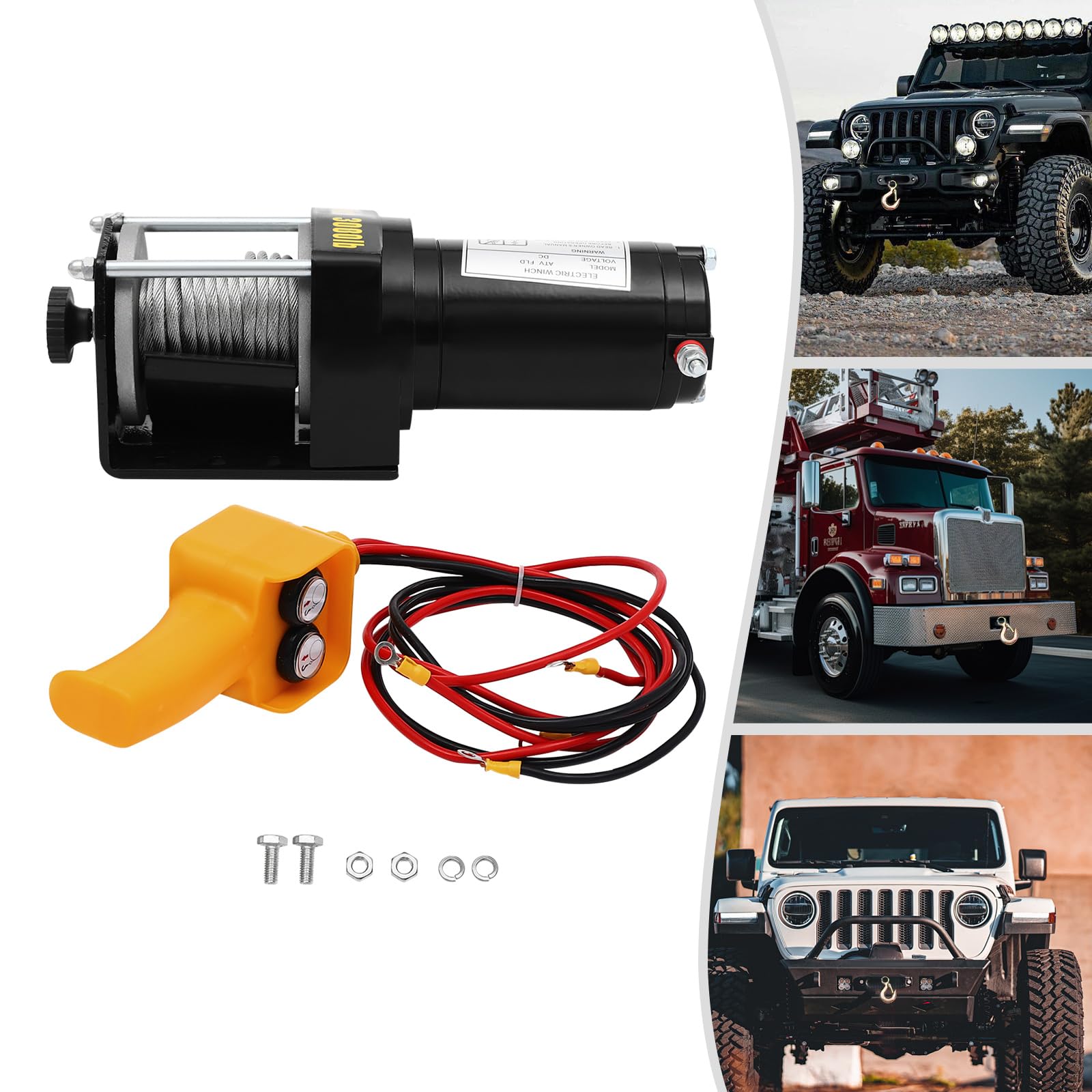 Wciągarka elektryczna 12 V DC, 1,360.8 kg, wodoodporna wciągarka do odzyskiwania IP54 do łodzi UTV ATV, przenośna wciągarka linowa ze sterowaniem przewodowym, zestaw silnika terenowego