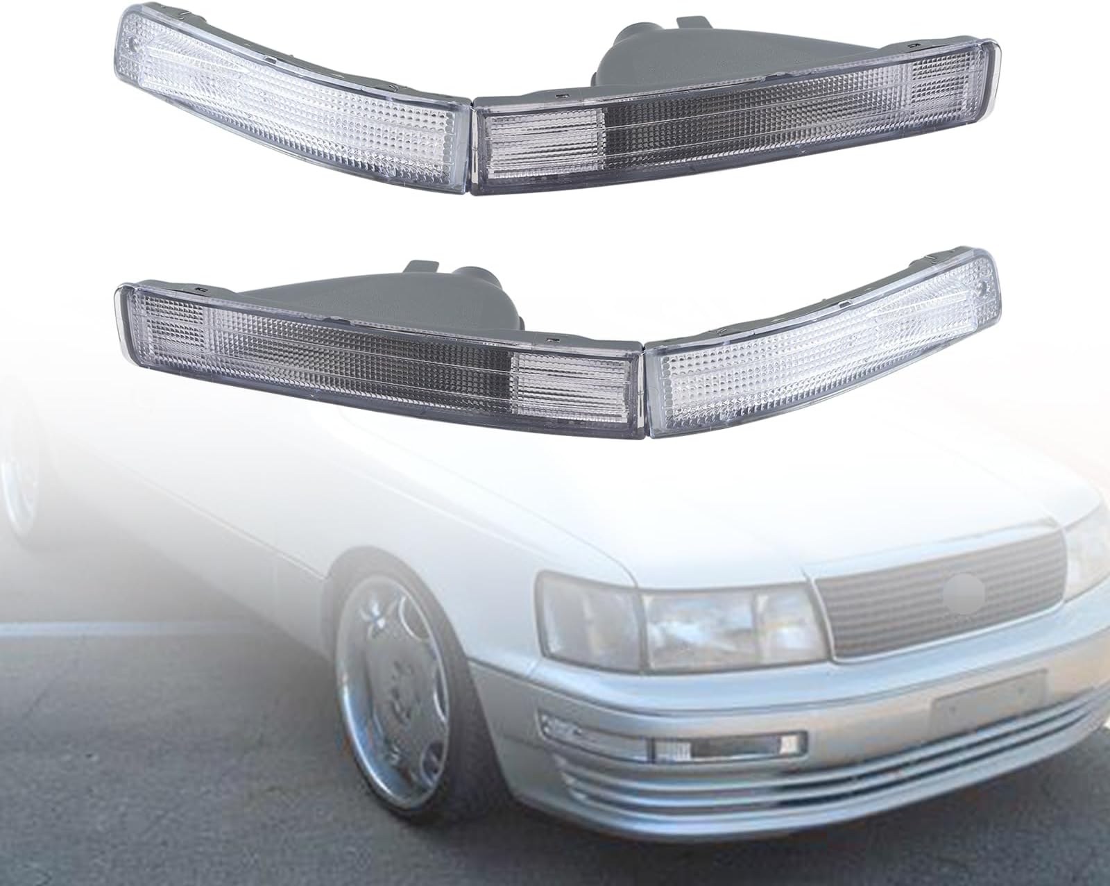 LOSTAR Turn Signal Lights Lens Set Compatible with 1990-1994 Lexus LS400, 4PCS Clear Front Bumper Signal Lights Lens for Front Left & Right Side