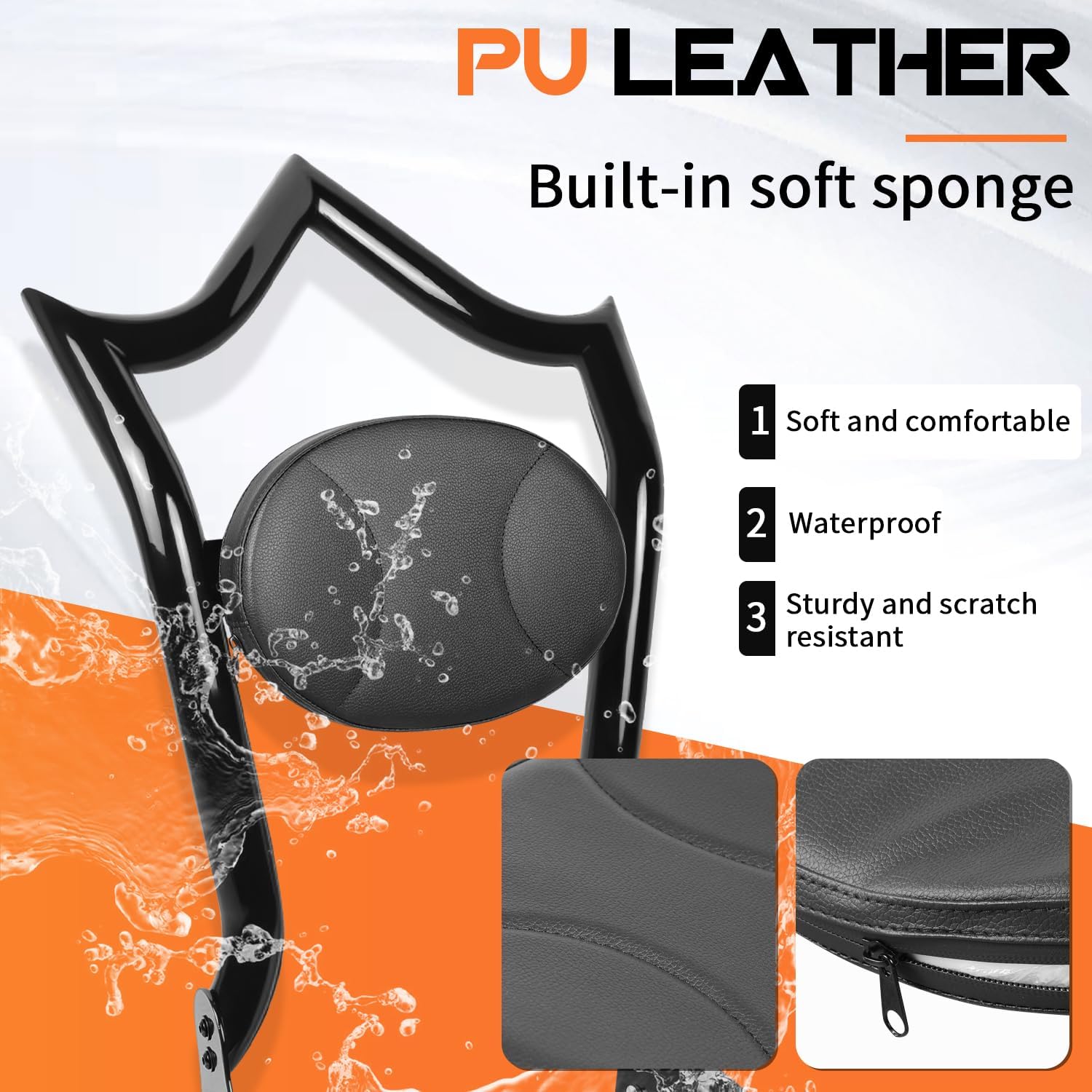 AUFER Motorcyle Rear Passenger Backrest Sissy Bar With Back Rest Pad Compatible With For Harley Touring Road King Electra Glide Street Glide Road Glide FLHR FLHX FLHT FLTR 2009-2025 Sissy Bar