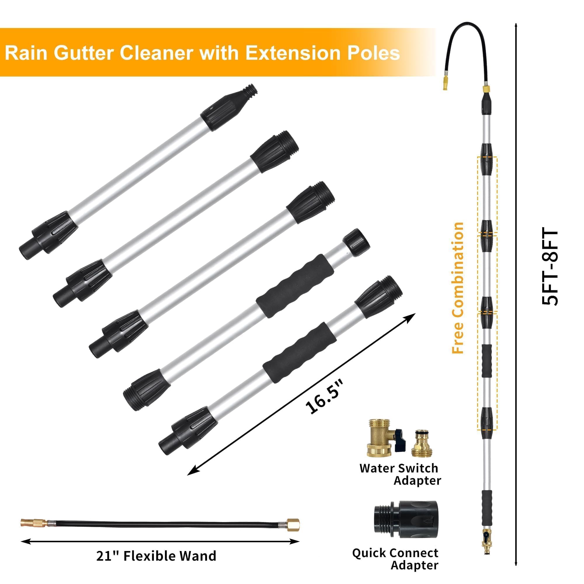 Adjustable Nozzle Gutter Wand 8FT Adjustable Gutter Cleaning Tool ...