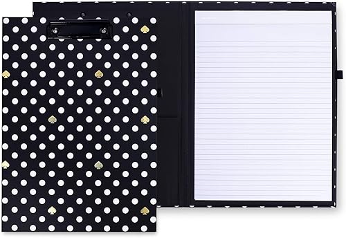 Miniatura 1 de Kate Spade New York Folio para portapapeles con clip de perfil bajo patrón profesional negro que incluye bloc de notas forradas bucle para bolígrafo