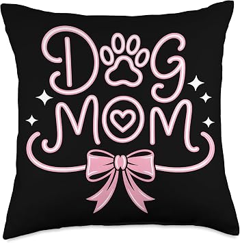 Dog Mom Paw Heart Bow Stars Throw Pillow