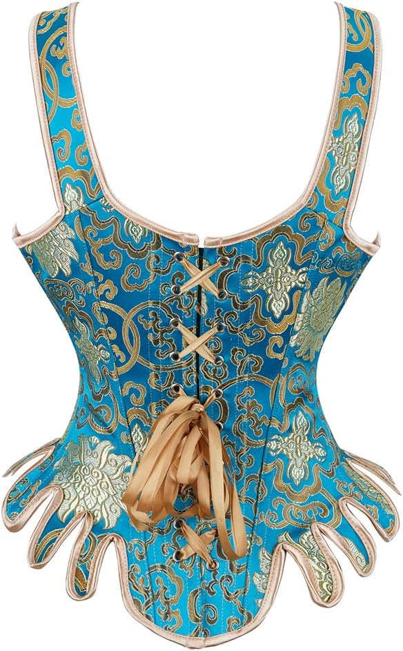Women's 14 Steel Boned Gothic Overbust Corsets Bustiers Top Body Shaper with Straps