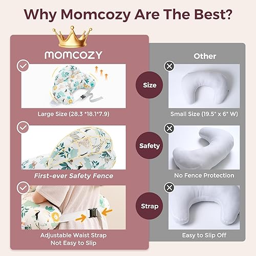Vista 7 de Momcozy - Almohada de lactancia con barrera de seguridad pionera: más ancha para mayor apoyo a mamá y bebé, facilita la lactancia. manos libres, se