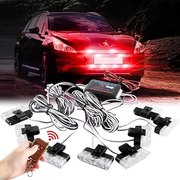 Red 16 LED Grill Strobe Light Dash Deck Visor Police Flashlight Car Truck Ambulance Emergency Warning Strobe Light with Remote Control Wireless 12V