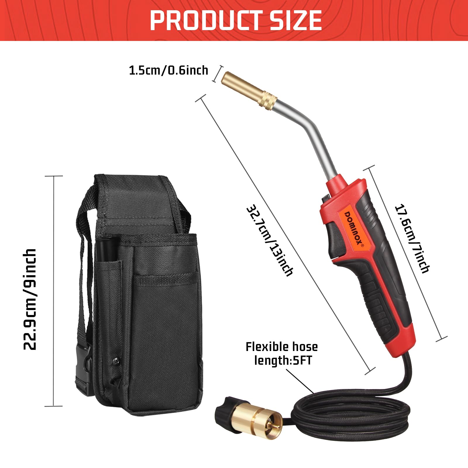 Mapp Gas Kit de antorcha de propano de alta intensidad con manguera de 5 pies y funda de cilindro