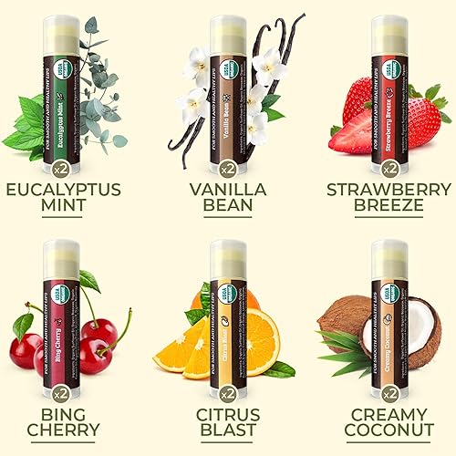 Miniatura 2 de Earth's Daughter Bálsamo labial orgánico USDA paquete de 12 (2x paquetes de 6)  Sabores de frutas, cera de abejas, aceite de coco, vitamina E  El