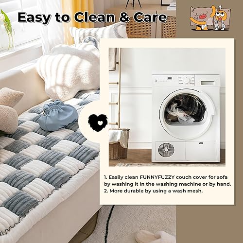 Miniatura 6 de FUNNY FUZZY Fundas de sofá para mascotas, fundas de sofá para perros, fundas lavables para perros, protector de muebles de color crema, fundas de