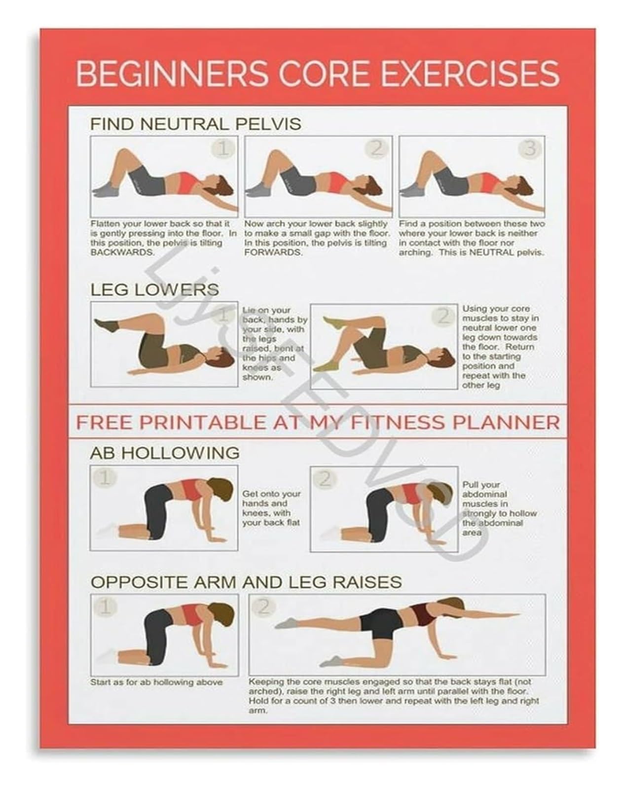 GYQYJPFZM Neutral Pelvis and Abdominal Hollowing Guide Poster Beginner Core Exercises for Strength and Stability Wall-Art(Framed,08x12inch(20x30cm))