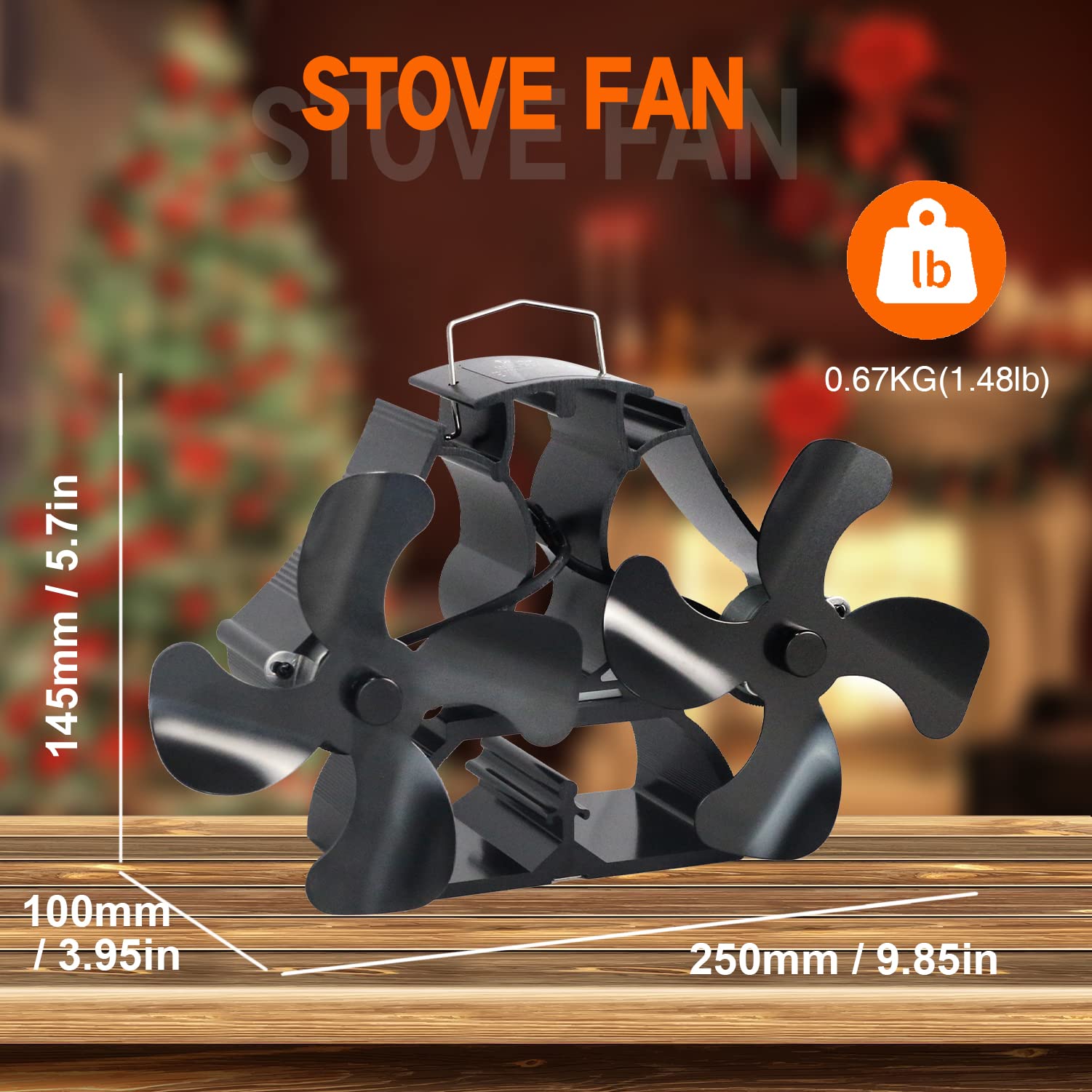 Tomersun Ventilador de estufa de leña, ventilador de chimenea de 8 aspas alimentado por calor, ventilador superior térmico para quemador de leña