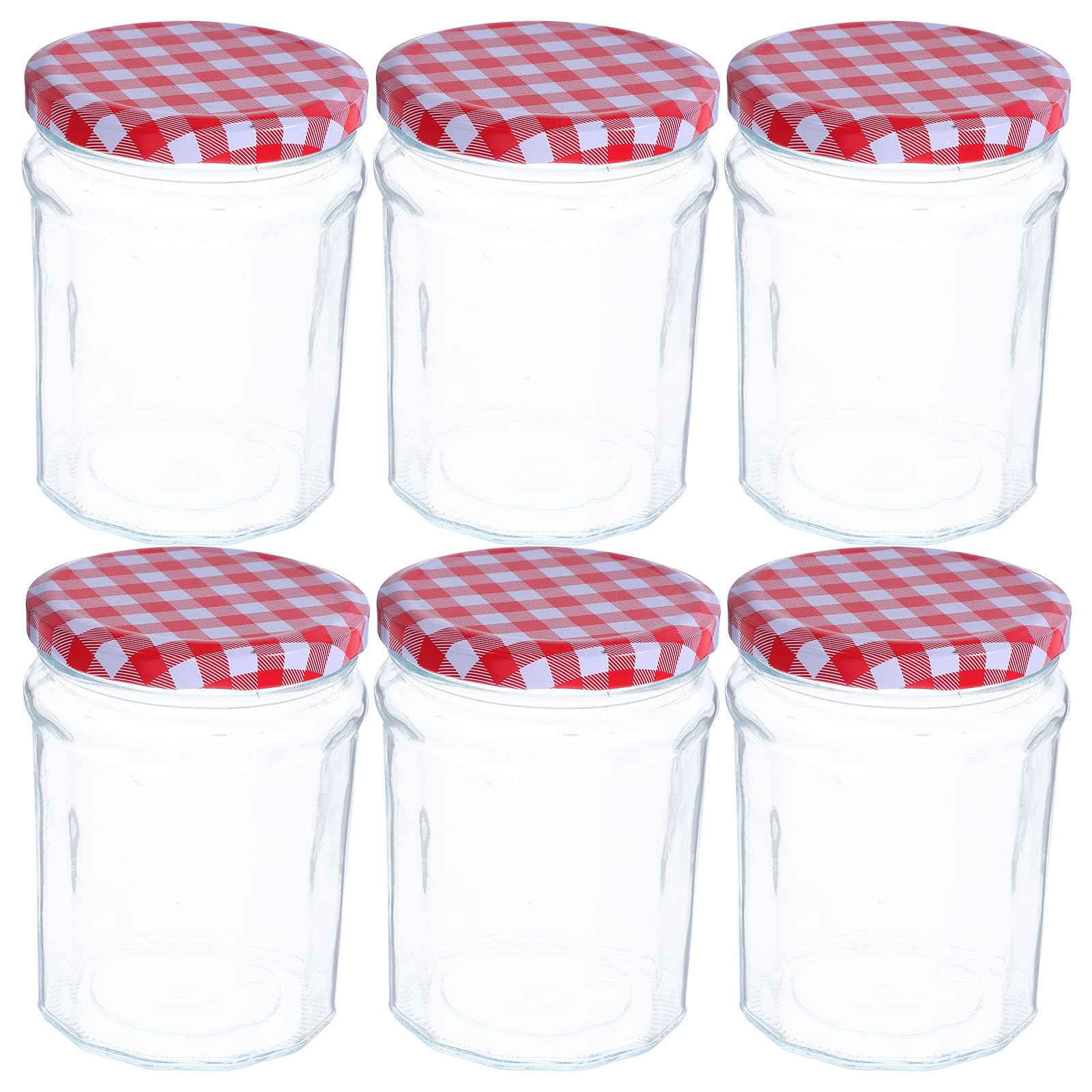 Gadpiparty 6 Frascos Hexagonales Resistencia a Temperatura con Tapa Hermética de Vidrio Capacidad 380ml para Conservas para Mermeladas y Alimentos