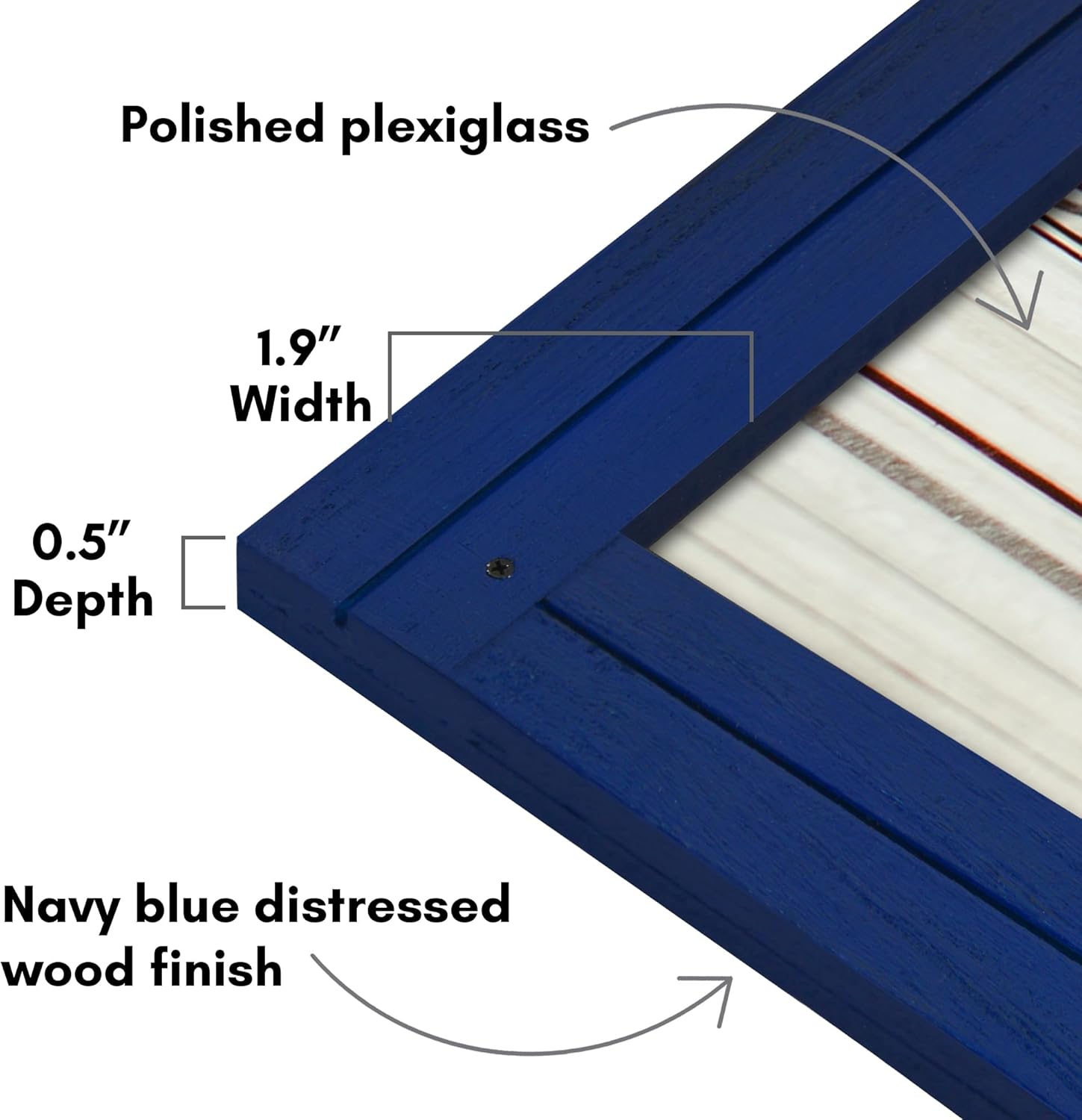 Americanflat 12x18 Poster Frame with Polished Plexiglass - Hampton Collection - Distressed Wood Picture Frames for Wall Display - Navy Blue