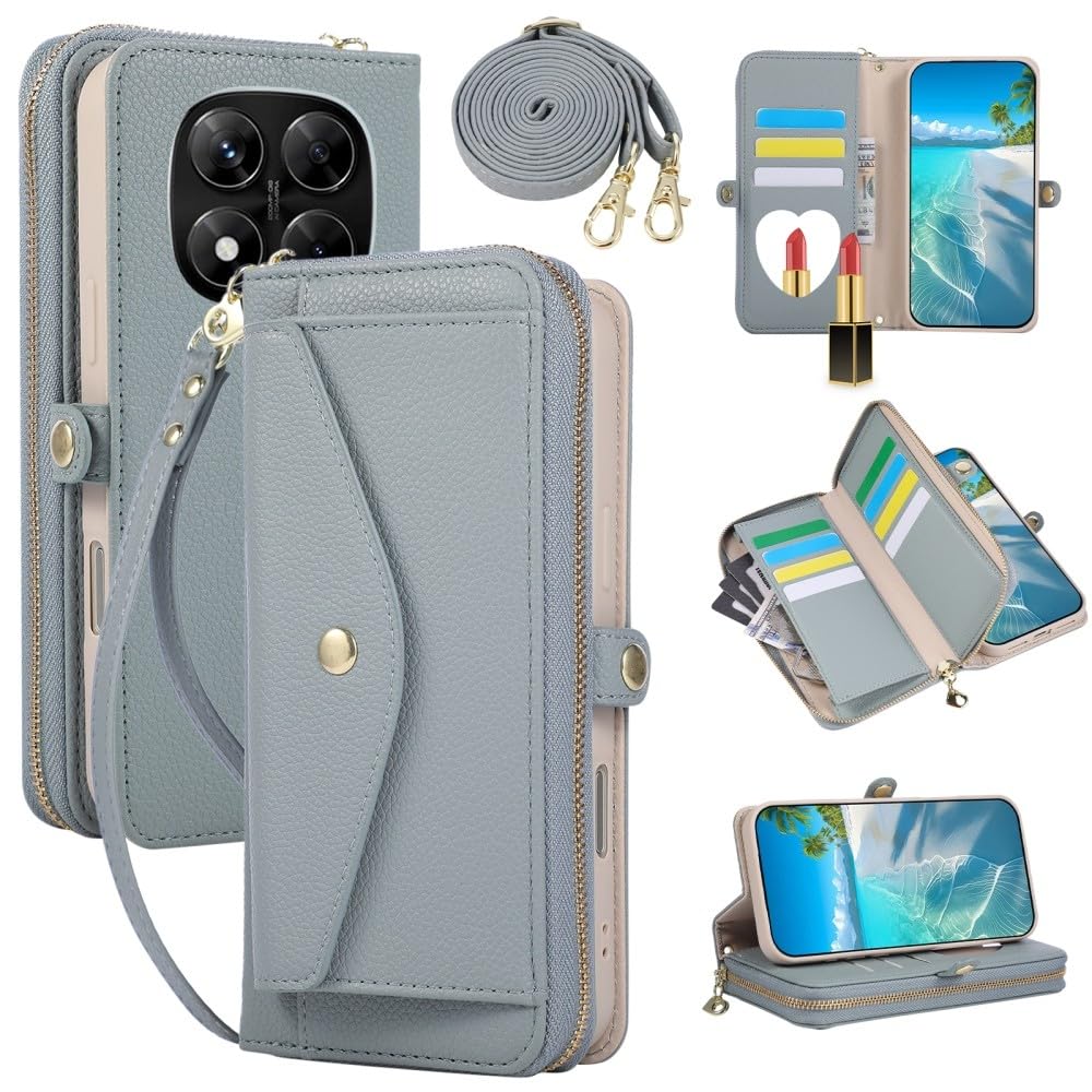 Étui compatible avec Xiaomi 14 Ultra 5G couleur bleu housse cuir fermeture éclair - 8