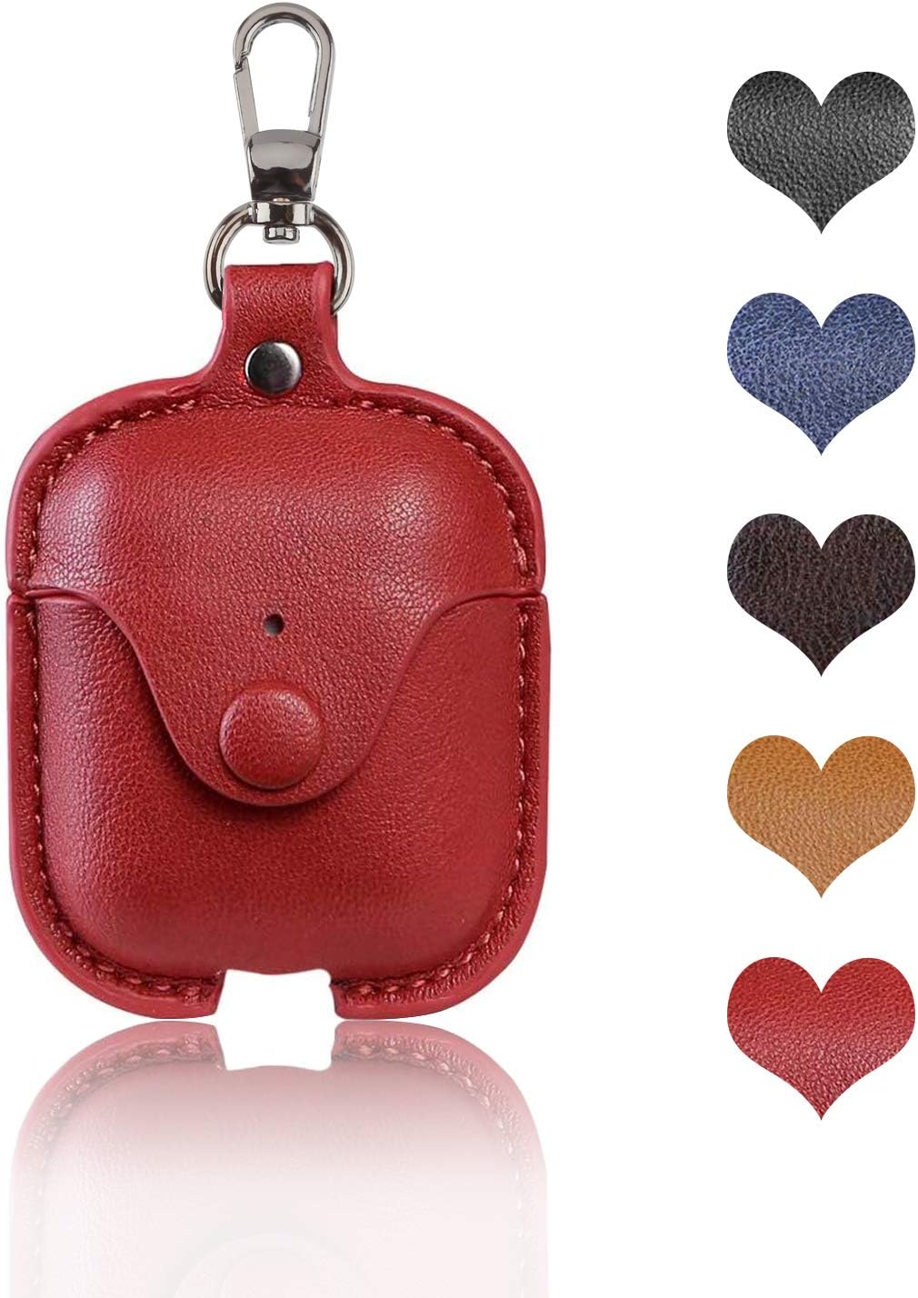 Vetoo Leather Airpod Case, Airpod Cover Skins Compatible with Apple AirPods 1 and 2, Portable Airpods Protective Case with Keychain