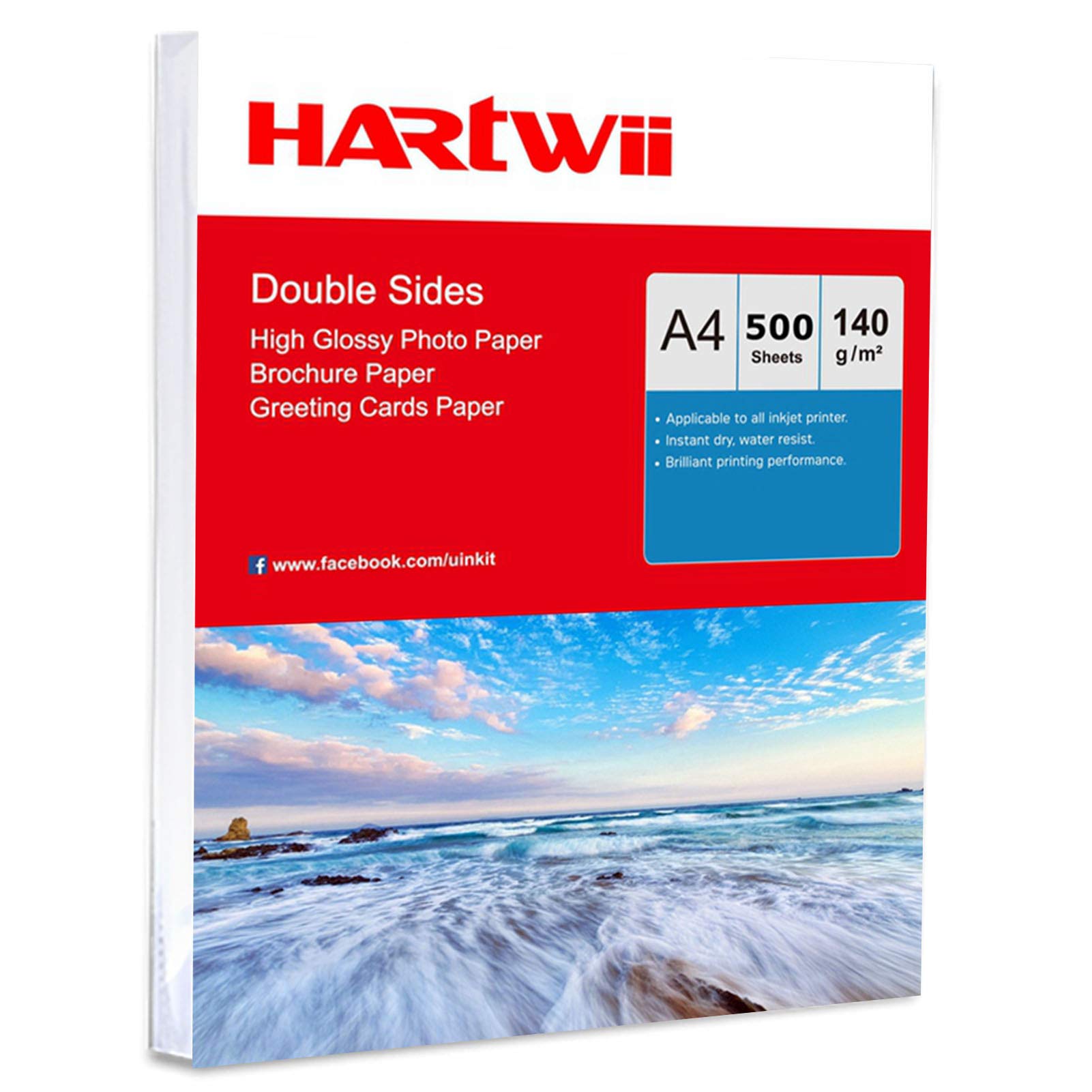 Papel fotográfico A4 de doble cara impreso mate alto brillo – 500 hojas de papel de inyección de tinta en ambos lados impresión super blanco Hartwii A4 Glossy 140Gsm x 500sheets