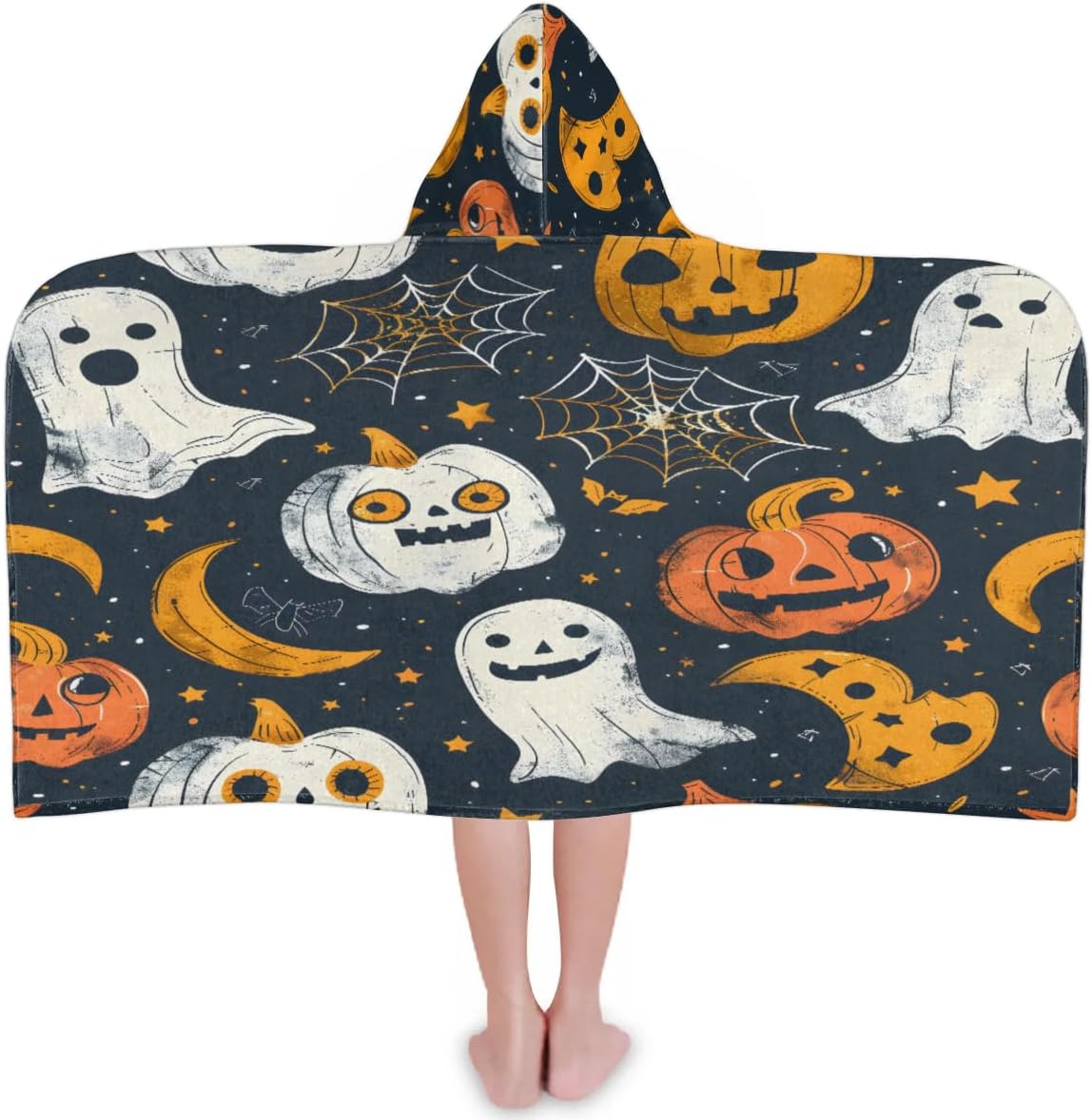 Pardick Web Ghost Pumpkin Kids Bath Towel Beach Towel with Hood Pool Cover Up for Girls Boys Soft Absorbent Hooded Bath Towel Toddler Towels for Beach, Pool