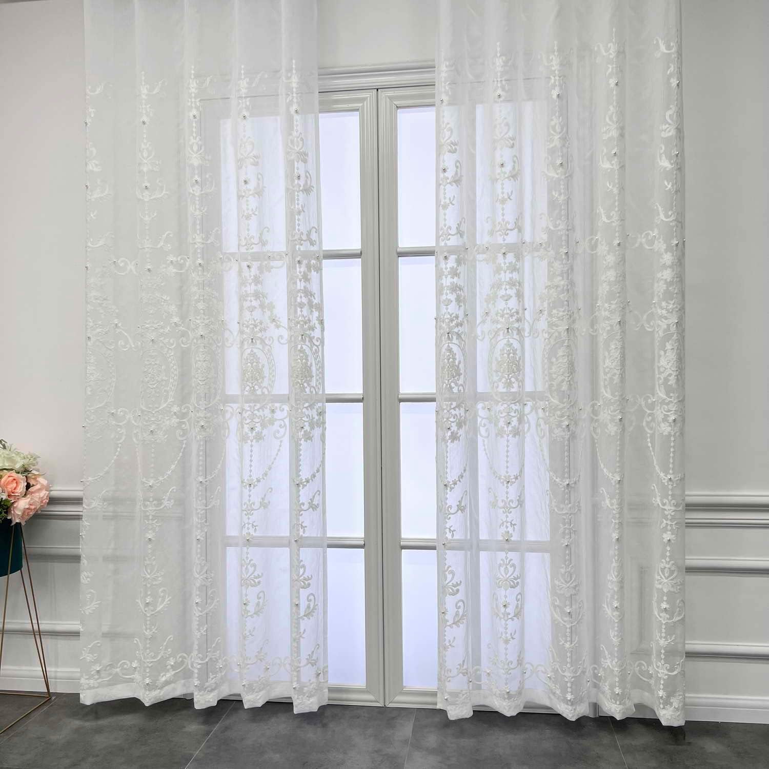 White Sheer Curtain for Living Room Rod Pocket Voile Panel Girls Bedroom Light Filtering Tulle Farmhouse Window Curtain, 2 Panels Each 52 x 84 inch Length