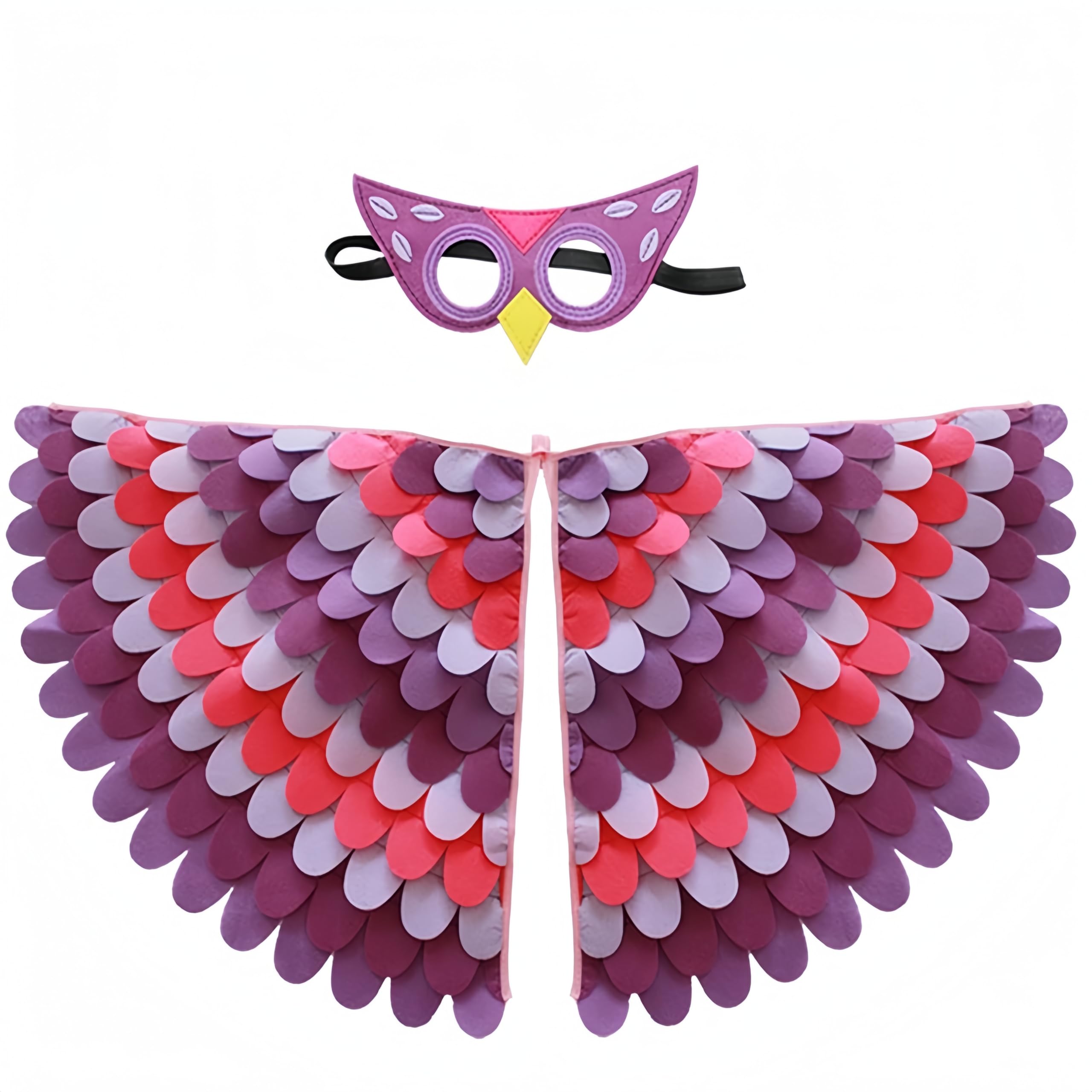 Proumhang Kids Bird Wings Costume For Age 3~8 Years,Bird Owl And Peacock Masque Owl Dress Up,Boys Girls Felt Eye Masque And Wings Set,Halloween Colorful Fancy Dress,Style 8