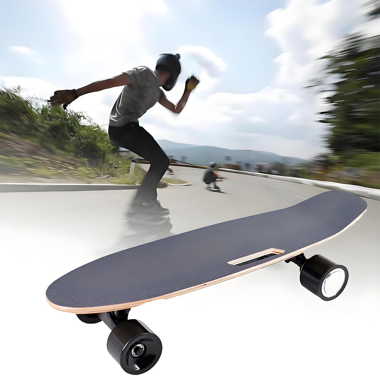 Skateboard électrique Tout-Terrain, Longboard électrique avec télécommande, Moteur de moyeu de 450 W, Vitesse maximale de 24 km/h, autonomie de 13,2 km, 3 Vitesses réglables