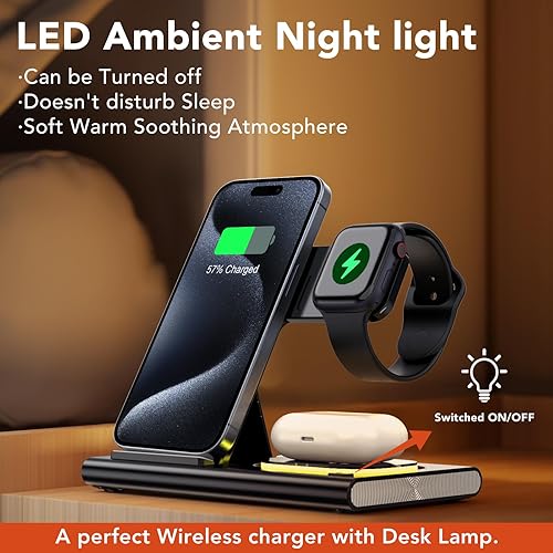 Miniatura 2 de Estación de carga plegable 3 en 1 para productos Apple, cargador inalámbrico rápido, adaptador de base de viaje y luz para iPhone 1514131211XXSXR 8,