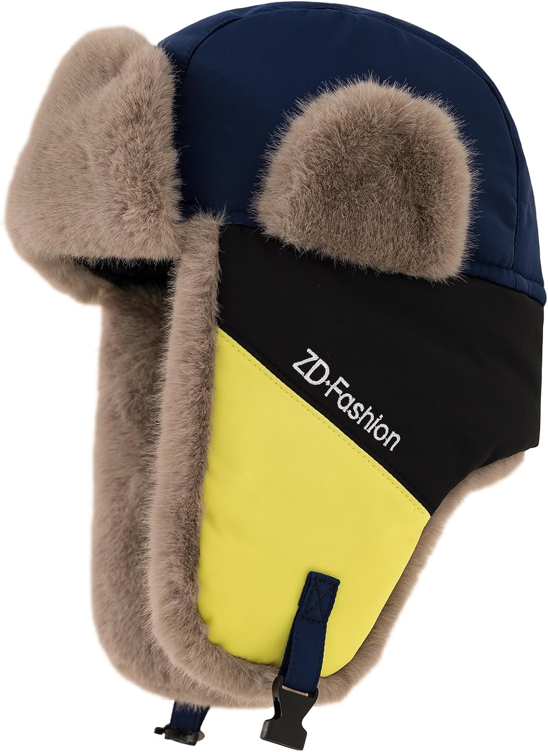 Women's Color Block Winter Trapper Hat - Windproof Snowproof Ushanka, Thermal Faux Fur with Ear Flaps